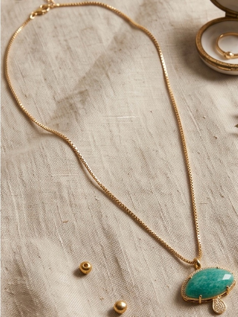 Gold Plated BIG AQUA MUSHROOM
NECKLACE Pendant  with Stone